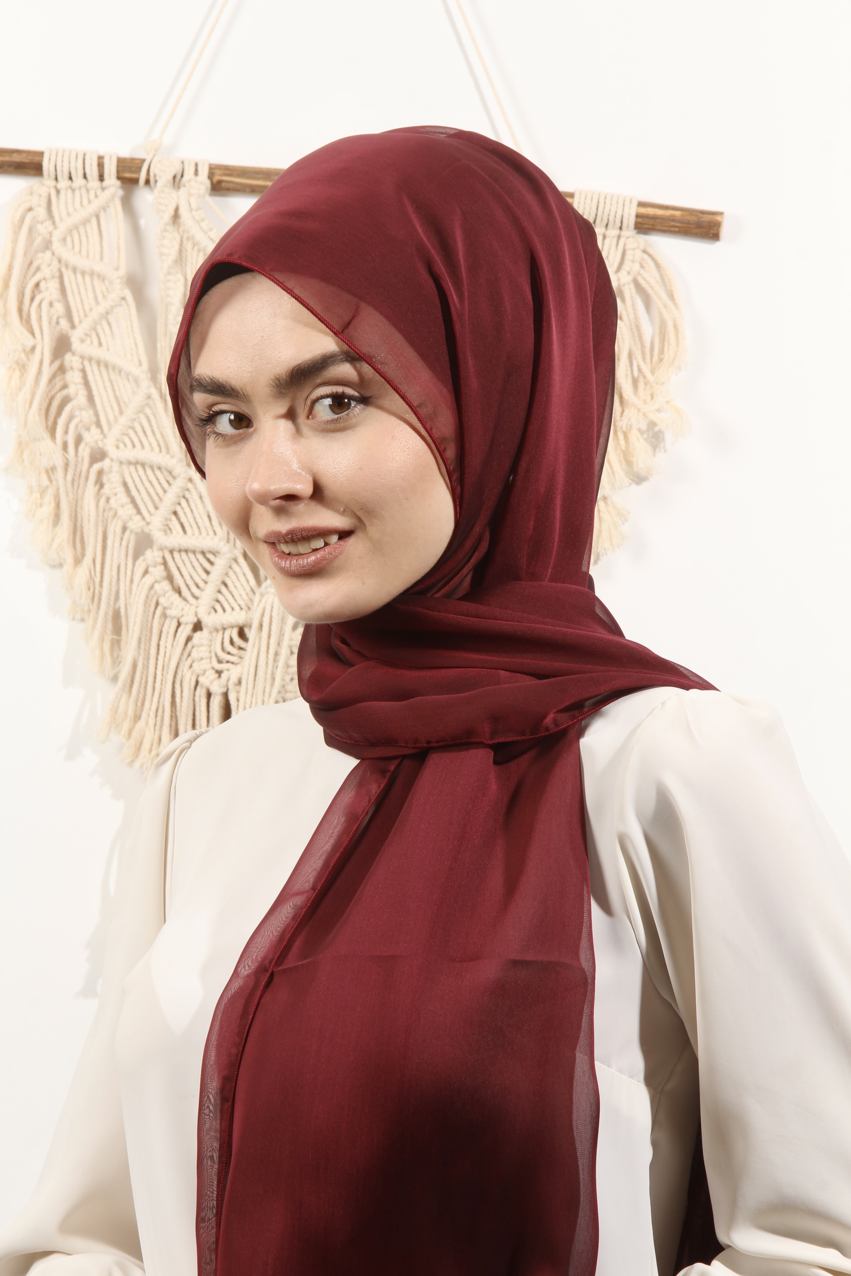 Ay Mina by Dilek Akhisarlı 7586-01 JanJan Şifon  Bordo Şal