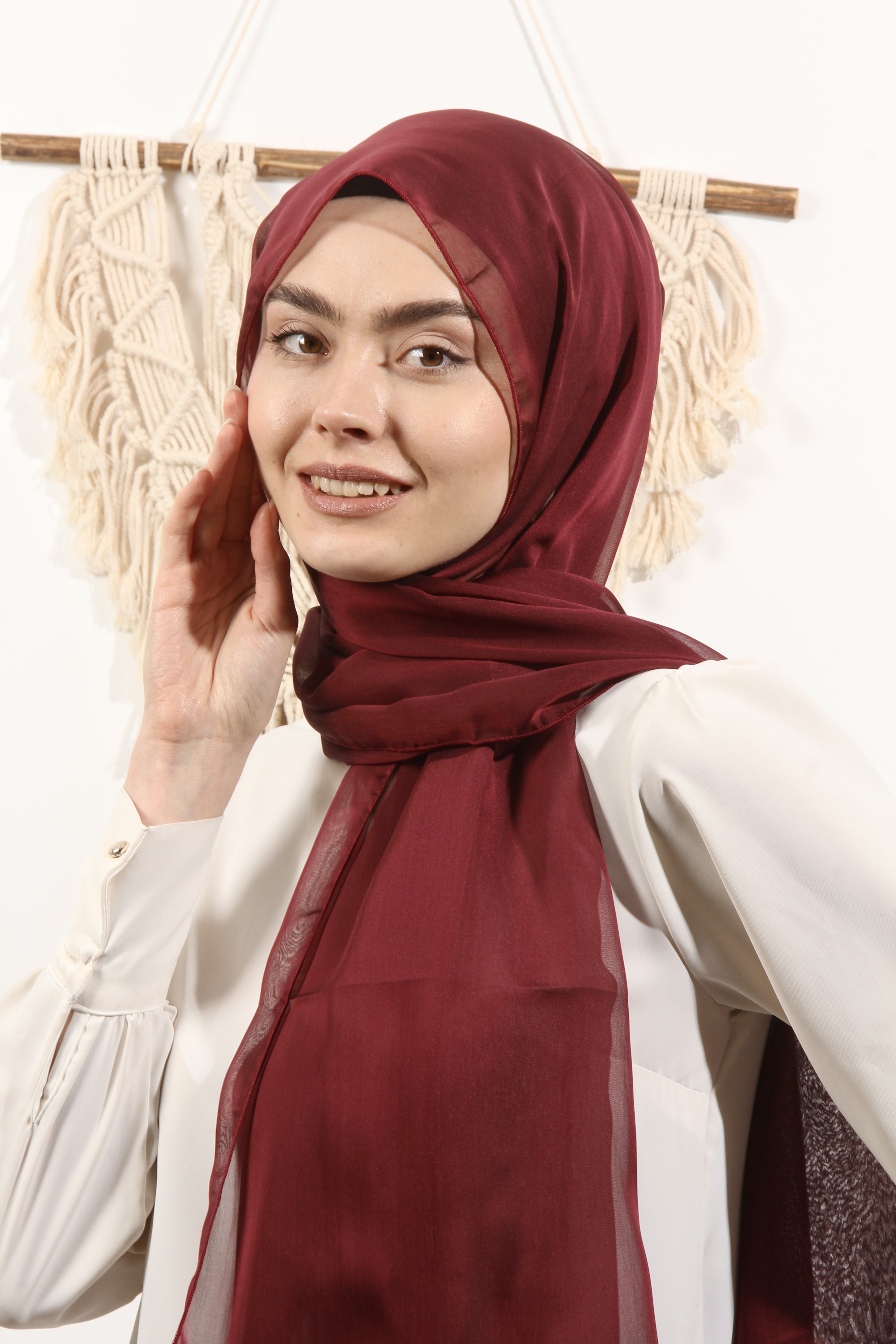 Ay Mina by Dilek Akhisarlı 7586-01 JanJan Şifon  Bordo Şal