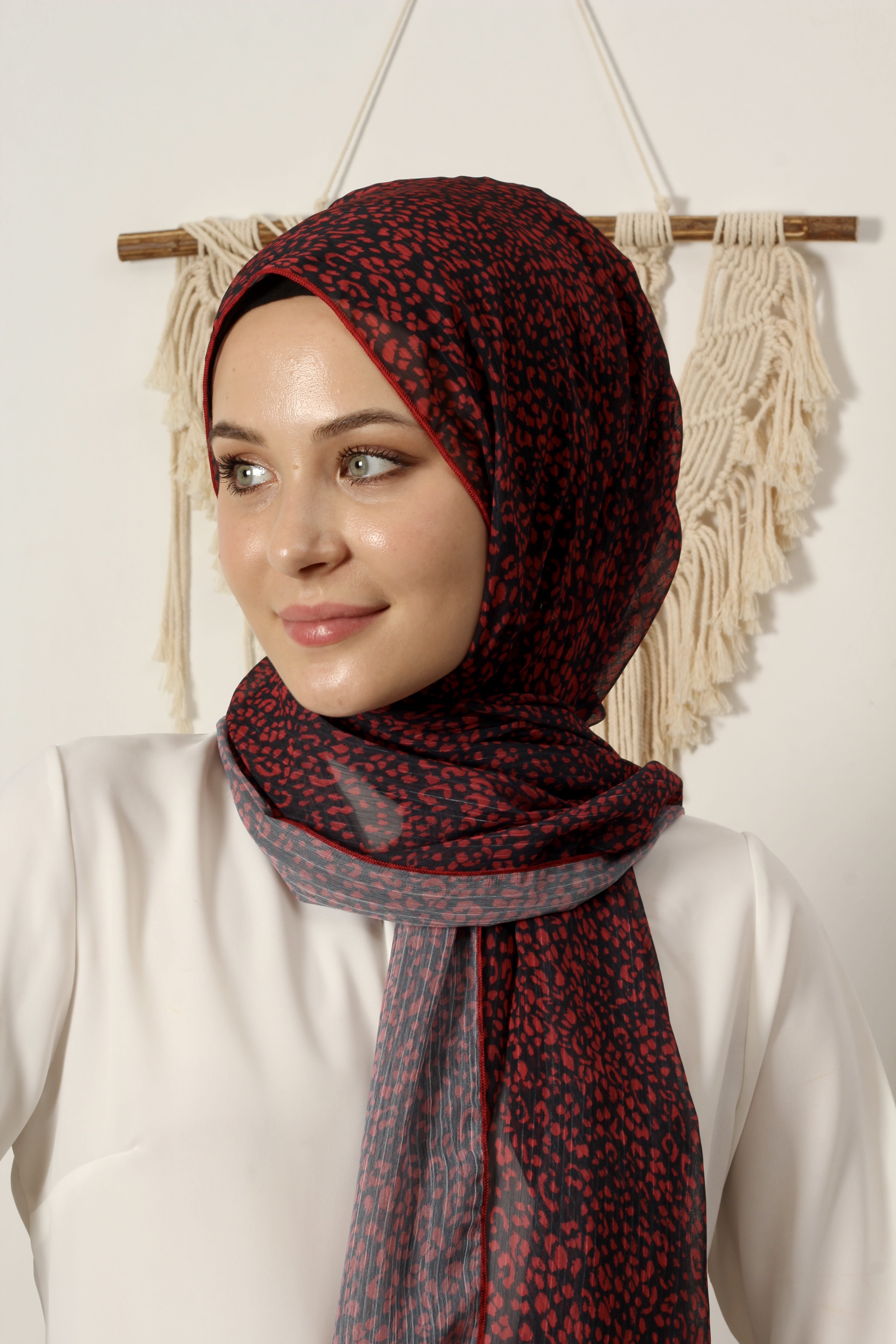 Ay Mina by Dilek Akhisarlı 8012-08 Bordo Desenli Şal