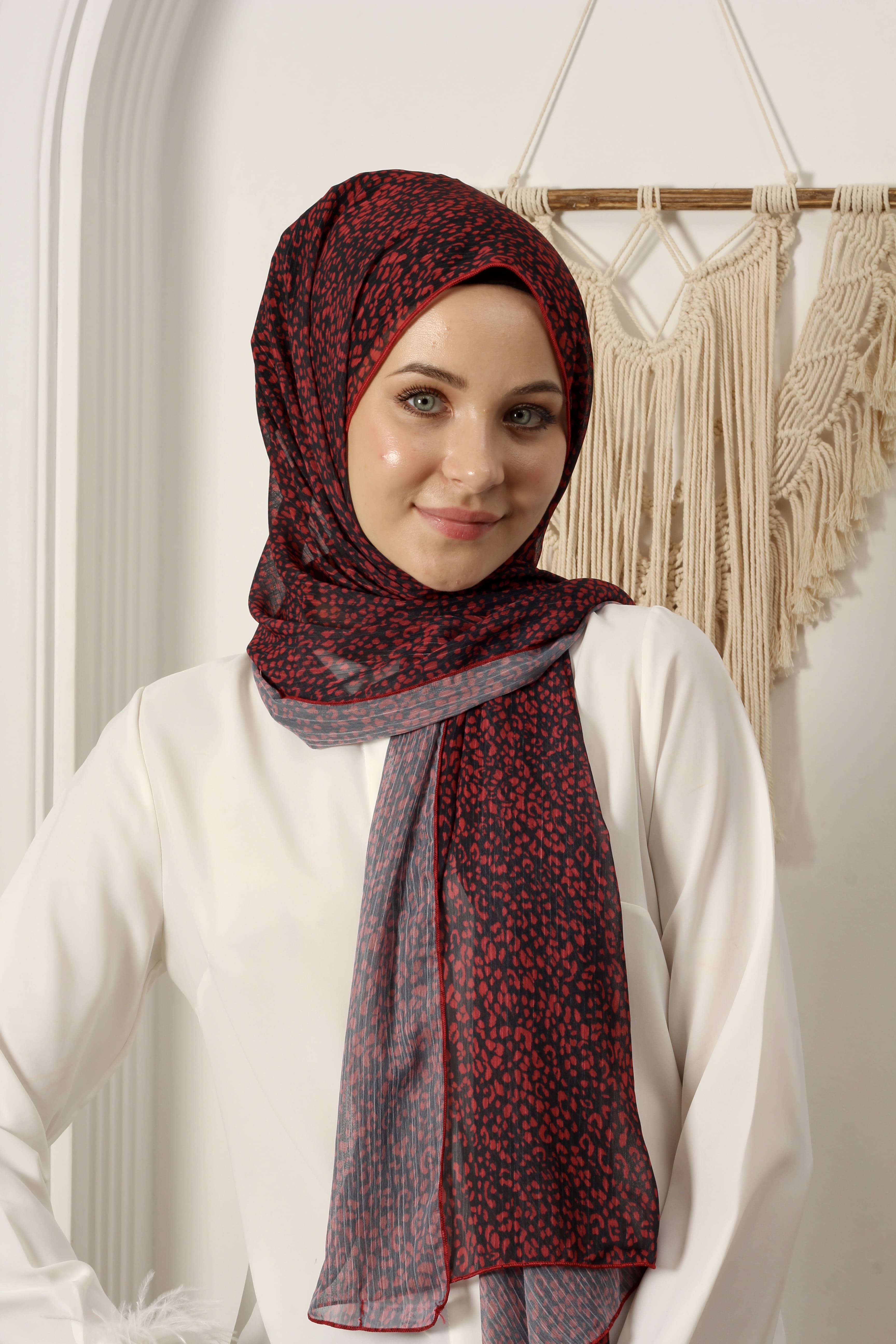 Ay Mina by Dilek Akhisarlı 8012-08 Bordo Desenli Şal