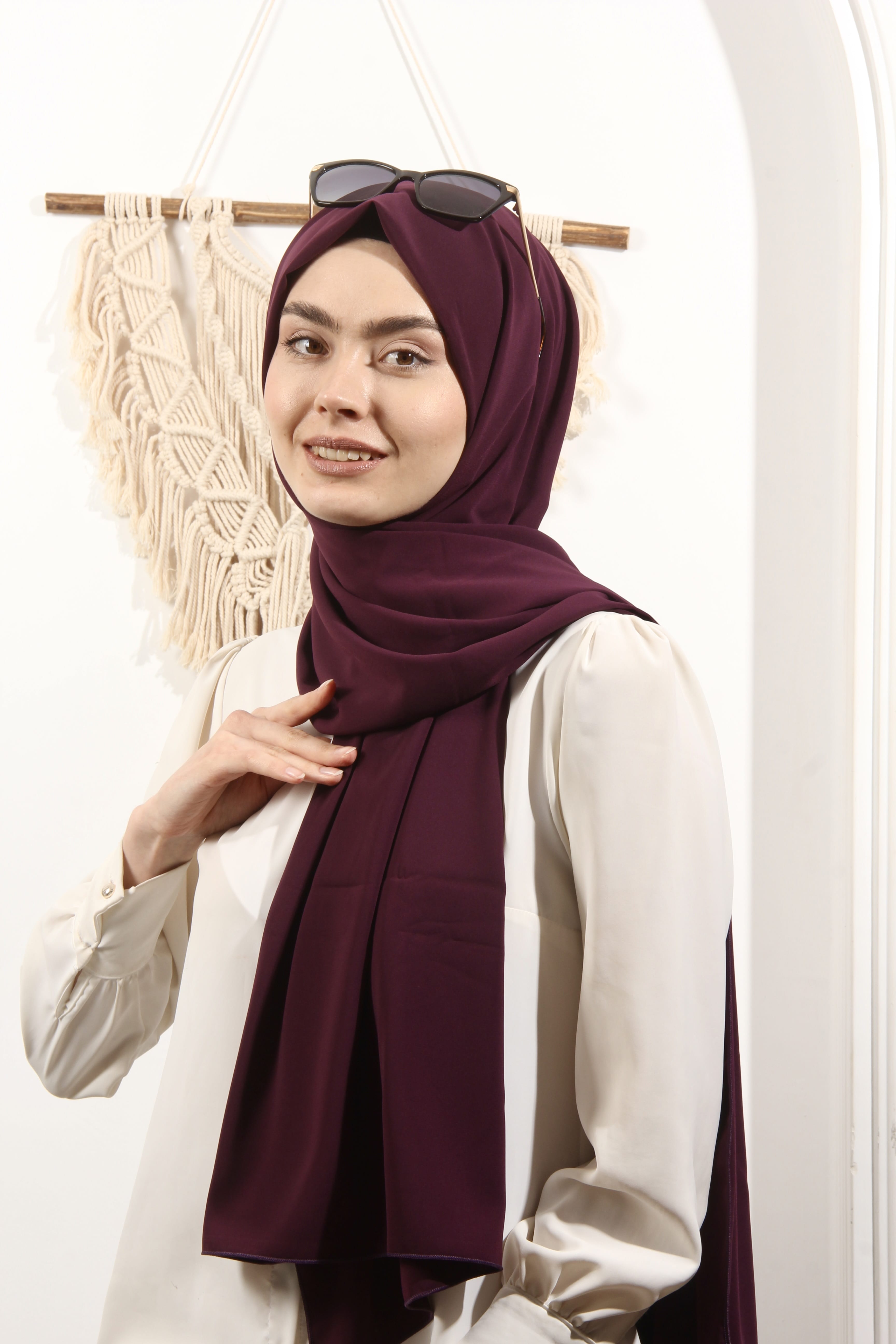 Ay Mina by Dilek Akhisarlı 8612-06 İpek Pamuk Mürdüm Şal