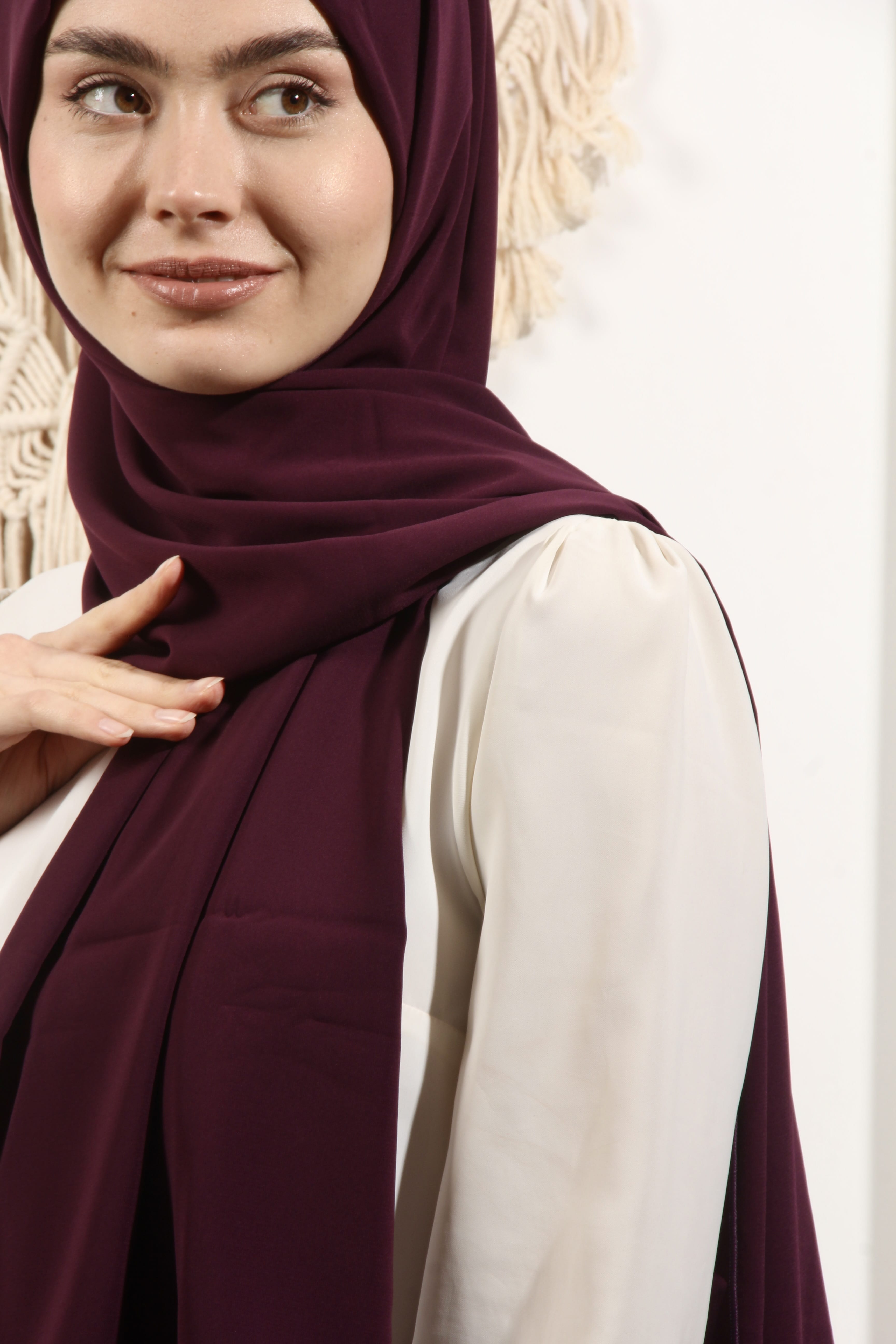 Ay Mina by Dilek Akhisarlı 8612-06 İpek Pamuk Mürdüm Şal