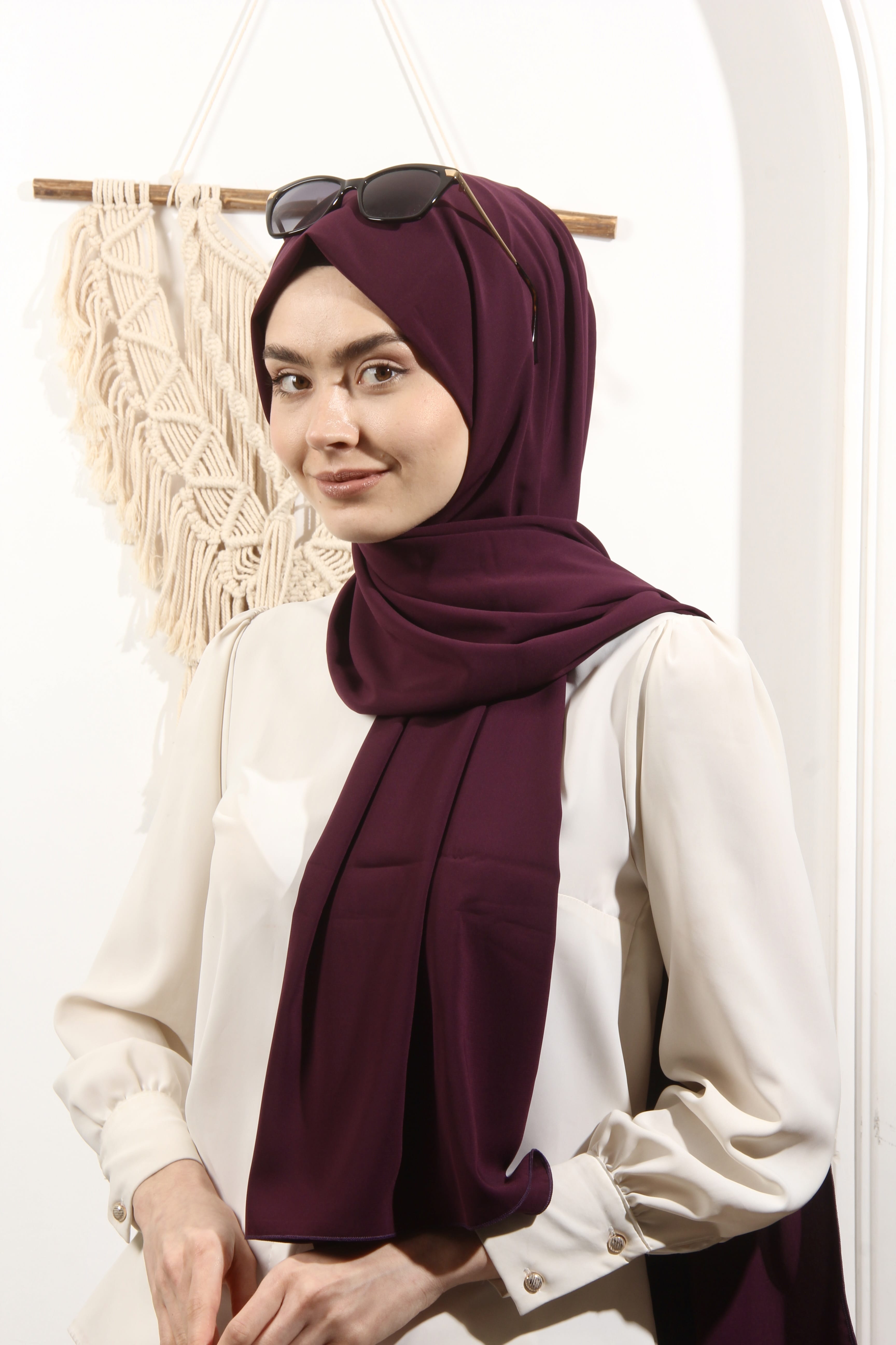 Ay Mina by Dilek Akhisarlı 8612-06 İpek Pamuk Mürdüm Şal