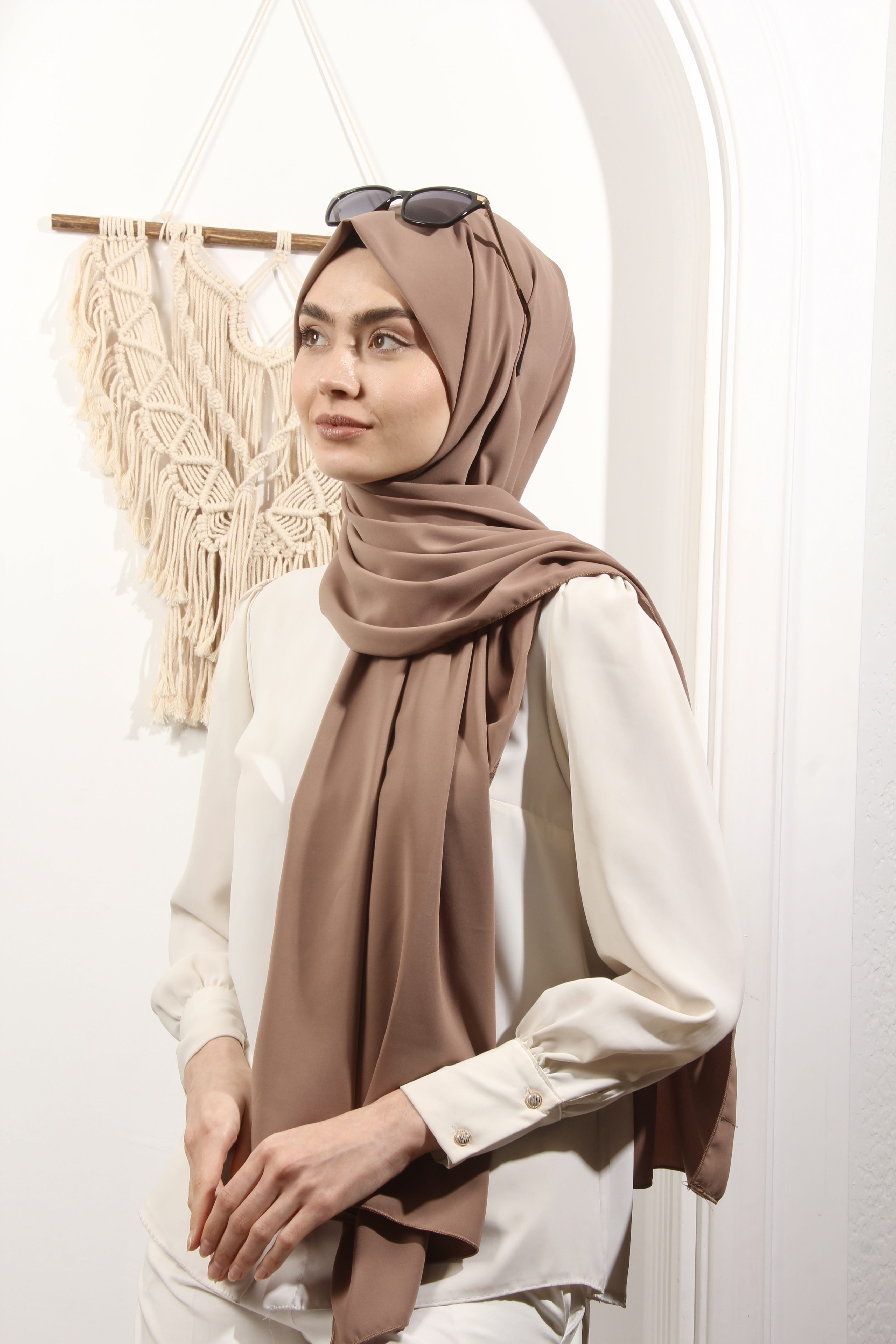 Ay Mina by Dilek Akhisarlı 8612-10 İpek Pamuk vizon  Şal