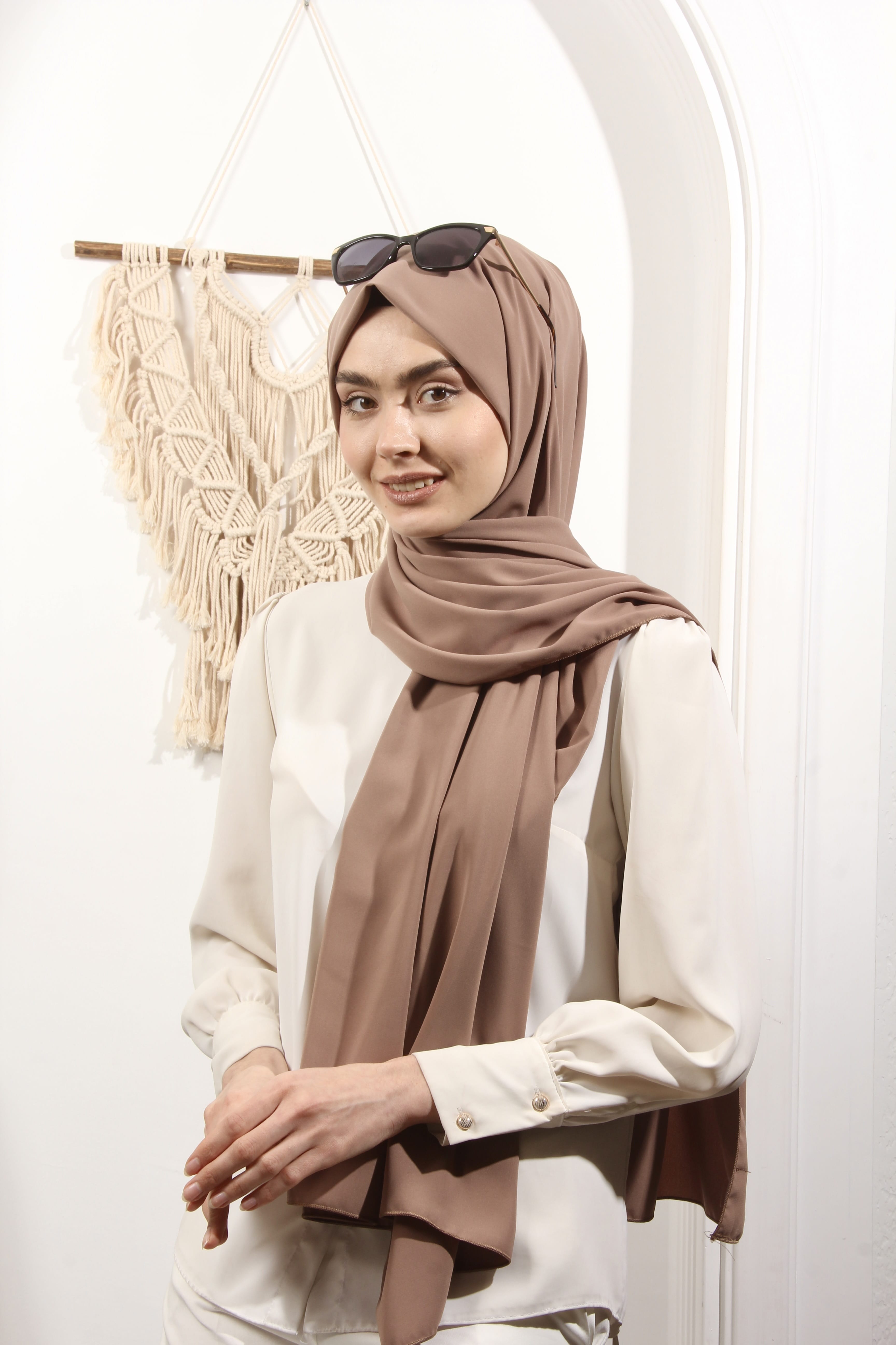 Ay Mina by Dilek Akhisarlı 8612-10 İpek Pamuk vizon  Şal